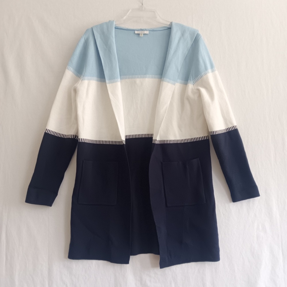 Sioni Cardigan Sweater Womens Small Blue Excellent Colorblock Hooded Open Front